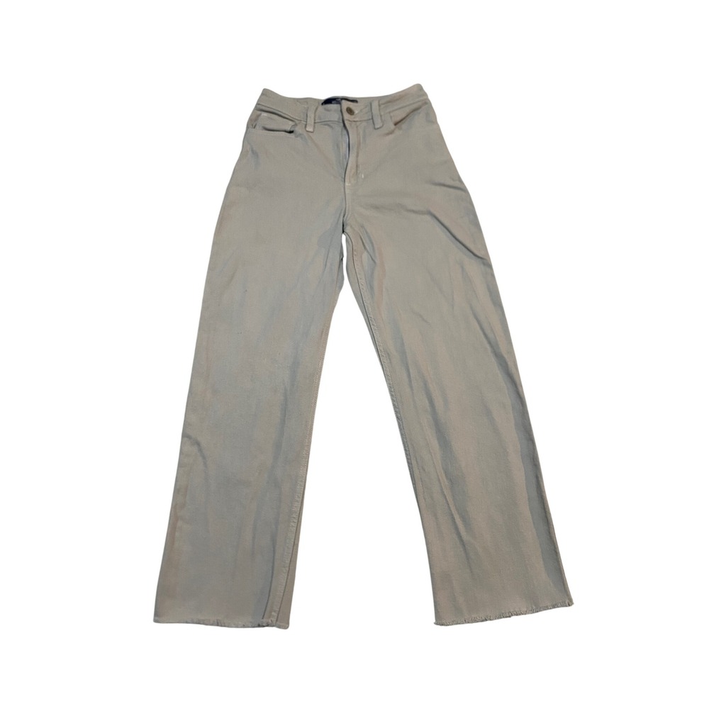 Hollister Ultra High-Rise Dad Jeans Khaki Tan Raw Hem Vintage Stretch 0S W25S